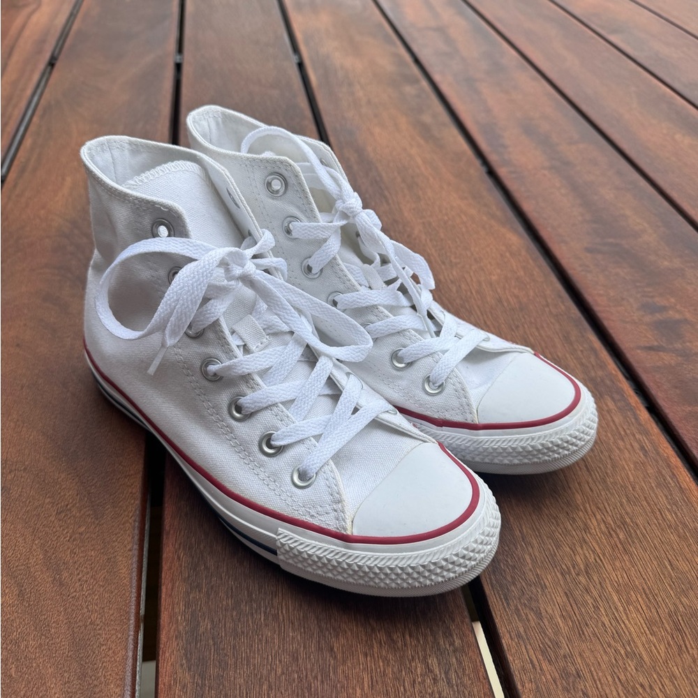 Converse White and Red High-Top Sneakers